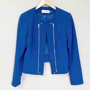 CALVIN KLEIN - Cobalt Blue Zip Moto Jacket Blazer